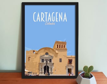 Cartagena Travel Poster - Retro vintage style Colombia art print, artwork, homeware, Colombia travel art print, Cartegena Poster