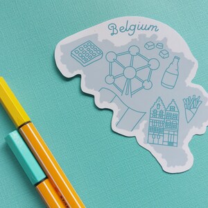 Belgium Sticker Waterproof Belgium map sticker country outline with icons from Belgium including Bruges houses, waffles, beer and more image 3