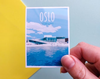 Oslo Sticker -  Waterproof Norway travel poster sticker - Retro vintage style - Oslo Opera House sticker, Vinyl travel sticker