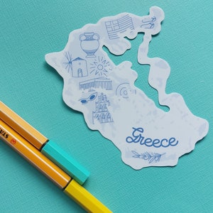 Greece Sticker Waterproof Greece map sticker country outline with icons from Greece including Vase, Temple, bells, olive branch more image 3