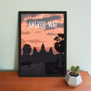 Angkor Wat Travel Poster - Retro vintage style Siem Reap art print, artwork, homeware, Cambodia travel art print