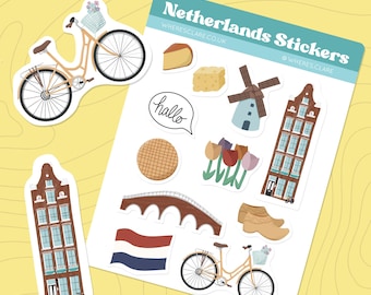 Netherlands Sticker Sheet, Travel stickers for journals, scrapbooking stickers, Amsterdam stickers, Holland Stickers