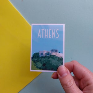 Athen Aufkleber - Wasserdichter Griechenland Reiseplakataufkleber - Retro Vintage Stil - Akropolis Aufkleber, Vinyl Reiseaufkleber