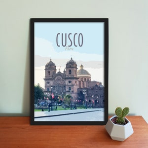 Cusco Travel Poster - Retro vintage style Peru art print, artwork, homeware, Cusco travel art print, Machu Pichu Poster