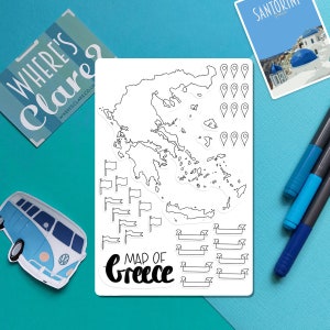 Griechenland Karte Umriss Aufkleber - Ausmalkarte, Reise, Scrapbook Aufkleber, Aufkleber, Papierkarte, Ausmalaufkleber, Griechische Inseln Aufkleber