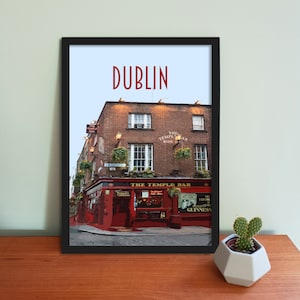 Cartaz de viagem de Dublin - Impressão de arte da Irlanda em estilo vintage retrô, arte de Temple Bar, cartão postal de Dublin, impressão de arte de viagem da Irlanda