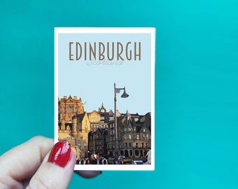 Edinburgh Sticker -  Waterproof Scotland travel poster sticker - Retro vintage style - sticker, Edinburgh Vinyl travel sticker