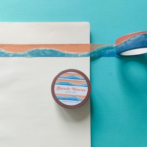 Beach Washi Tape, 10 meter, Washitape met strandthema, tape met reisthema, maskeertape met patroon, mini-taperol, plakboektape