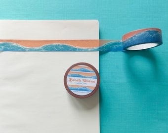Beach Washi Tape, 10 metres, Beach themed Washitape, travel themed tape, patterned masking tape, mini tape roll, scrapbook tape