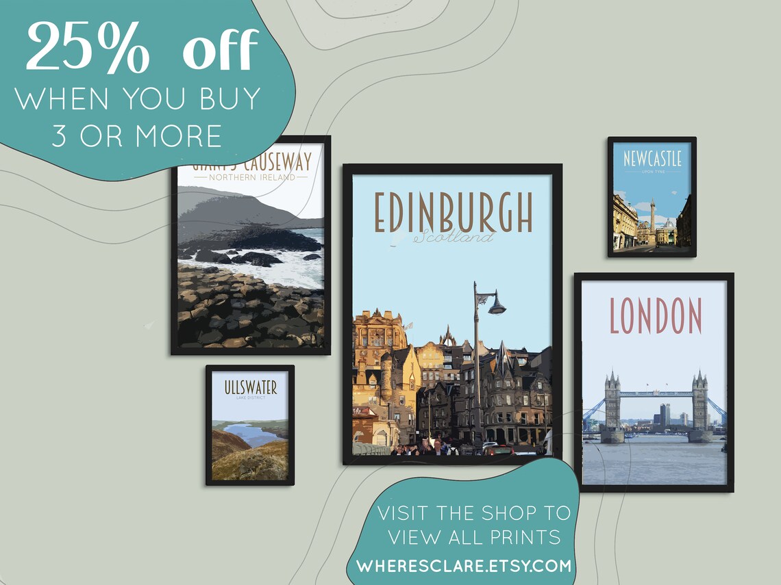 Edinburgh Scotland Travel Poster - Retro Style Art Print - Etsy