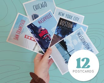 USA Postcards Pack – Retro Vintage Style Travel Prints (12 Postcards)