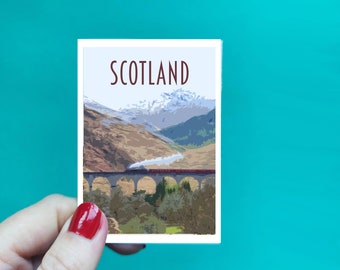 Scotland Sticker -  Waterproof Scottish travel poster sticker - Retro vintage style - Glenfinnan Viaduct sticker, Vinyl travel sticker