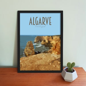 Algarve Travel Poster - Retro vintage style Portugal art print, artwork, homeware, Algarve Portugal Postcard, travel art print