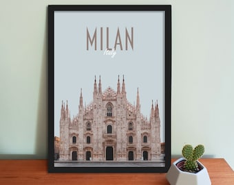 Milan Travel Poster - Retro vintage style Italy art print, artwork, homeware, Milan Postcard, Milano Poster