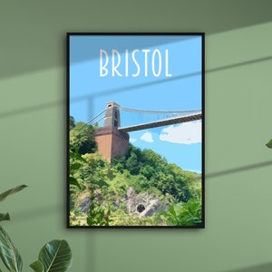 Bristol Travel Poster Retro vintage style UK art print, artwork, homeware, Bristol, England, featuring Clifton Bridge image 3