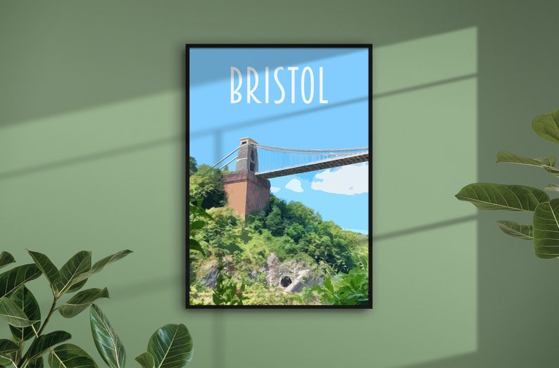 Bristol Travel Poster Retro vintage style UK art print, artwork, homeware, Bristol, England, featuring Clifton Bridge image 3