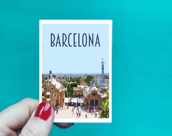 Barcelona Sticker -  Waterproof Barcelona travel poster sticker - Retro vintage style - Spain sticker, Vinyl travel sticker, Gaudi sticker