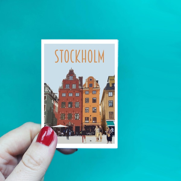 Stockholm Sticker -  Waterproof Sweden travel poster sticker - Retro vintage style - Stockholm sticker, Vinyl travel sticker