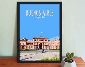 Buenos Aires Travel Poster - Retro vintage style Buenos Aires art print, artwork, homeware, Argentina travel art print