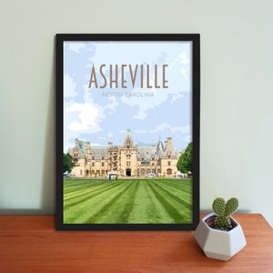 Póster de viaje de Asheville: impresión artística de EE. UU. de estilo retro vintage, obra de arte, artículos para el hogar, postal de Carolina del Norte, impresión de viaje a EE. UU.
