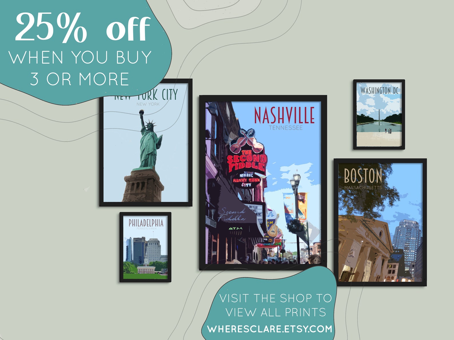 Nashville Travel Poster Retro Vintage Style Nashville - Etsy