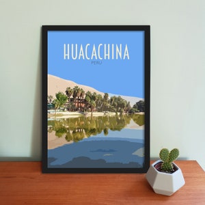 Huacachina Travel Poster - Retro vintage style Peru art print, artwork, homeware, Peru travel art print, Desert Oasis Poster