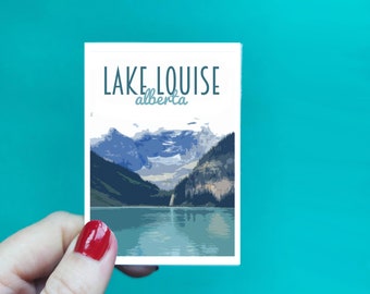 Lake Louise Sticker -  Waterproof Canada travel poster sticker - Retro vintage style - Alberta Vinyl travel sticker