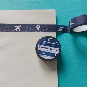 Taśma Washi Purple Travel, 10 metrów, taśma Washi Purple, taśma z motywem podróży, taśma maskująca ze wzorem, mini rolka taśmy, taśma do scrapbookingu, nocne niebo