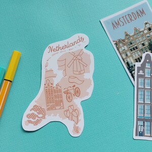 Netherlands Sticker Waterproof Holland map sticker country outline with icons from the Netherlands including Amsterdam houses and moe image 3