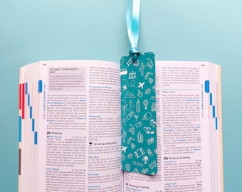 Teal Travel Bookmark - travel themed, wanderlust bookmark for travel journals, diaries and guide books.