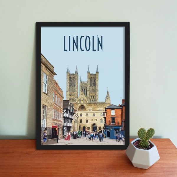 Lincoln Travel Poster - Retro vintage style UK art print, artwork, homeware, Lincoln, East Midlands, UK, Lincoln travel art print