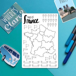 France Map Outline Sticker Colour-in map, travel scrapbook sticker, journal map stickers, paper map, color-in France sticker image 1