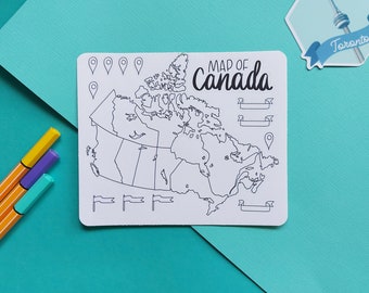 Canada Map Outline Sticker -  Colour-in map, travel scrapbook sticker, journal map stickers, paper map stickers, color-in Canada