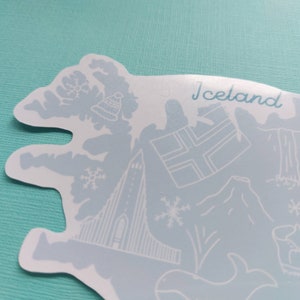 Iceland Sticker Waterproof Iceland map sticker country outline with icons from Iceland including waterfall, volcano, puffin and more image 4