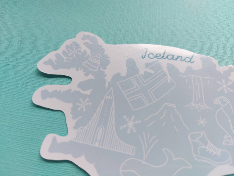 Iceland Sticker Waterproof Iceland map sticker country outline with icons from Iceland including waterfall, volcano, puffin and more image 4