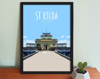 St Kilda Travel Poster - Retro vintage style Australia art print, artwork, homeware, Melbourne Victoria travel art print