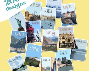 Travel Stickers Pack - Retro vintage style - waterproof stickers.