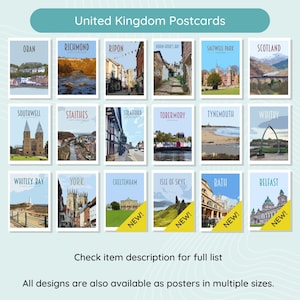 Travel Postcards Pack Retro vintage style cities postcard pack. Athens, Newcastle, Iceland, Edinburgh, Bruges, Malta, Lake Louise More image 3