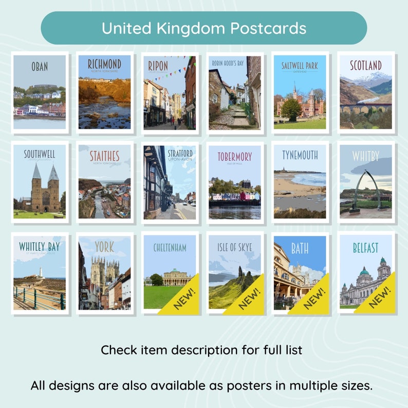 Travel Postcards Pack Retro vintage style cities postcard pack. Athens, Newcastle, Iceland, Edinburgh, Bruges, Malta, Lake Louise More zdjęcie 3