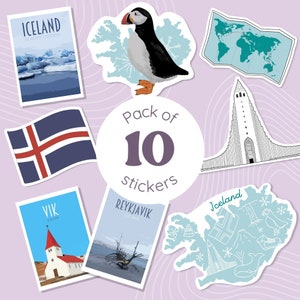 Iceland Sticker Set - multipack of waterproof travel stickers and sticker sheets, perfect for travel journals and scrapbooks