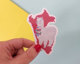 Peru Sticker with an Alpaca -  Waterproof Llama sticker -  animal sticker, alpaca sticker, South America sticker, vinyl travel sticker