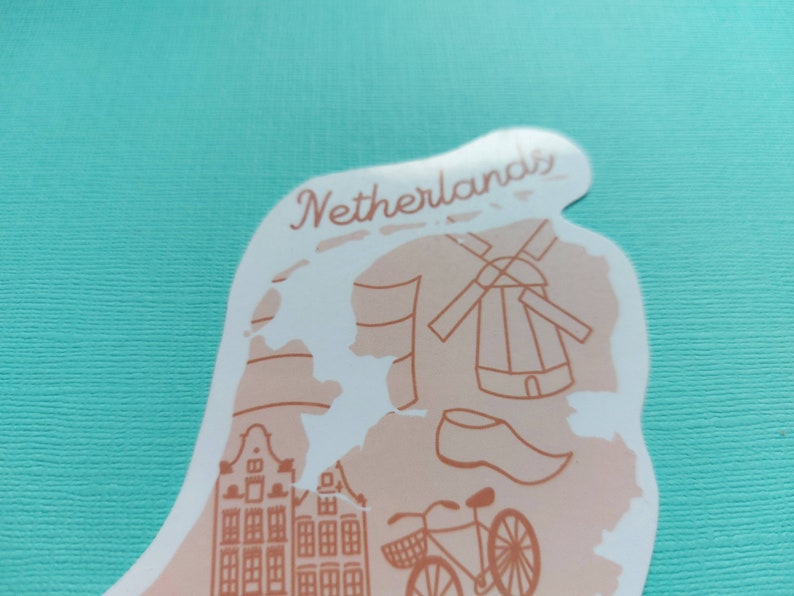 Netherlands Sticker Waterproof Holland map sticker country outline with icons from the Netherlands including Amsterdam houses and moe image 4