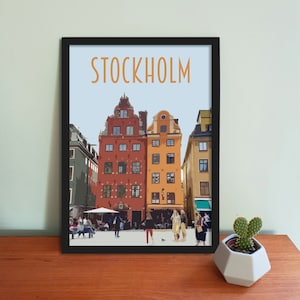 Affiche de voyage de Stockholm - Impression d'art suédoise de style rétro vintage, oeuvre d'art, articles de maison, carte postale de Stockholm, Impression d'art de voyage en Suède