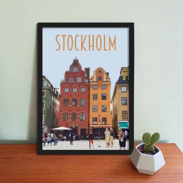 Stockholm Travel Poster - Retro vintage style Sweden art print, artwork, homeware, Stockholm Postcard, Sweden Travel Art Print