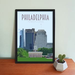 Póster de viaje de Filadelfia: impresión artística de Pensilvania de estilo retro vintage, obra de arte, artículos para el hogar, postal de EE. UU., impresión artística de viaje.