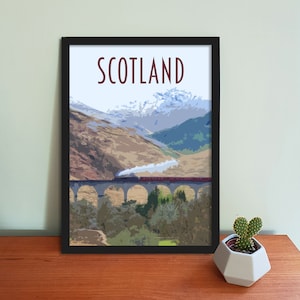 Poster de voyage en Écosse - Impression d'art écossais de style affiche de voyage rétro, carte postale représentant le viaduc de Glenfinnan, impression d'art de voyage à Fort William