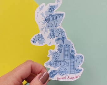 United Kingdom Sticker -  Waterproof UK map sticker -  country outline with icons from England, Scotland, Wales and Northern Ireland
