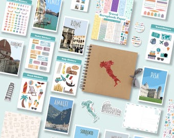 Plakboekkit Italië: gepersonaliseerd boek + meer dan 150 stickers, ansichtkaarten, plakband en meer
