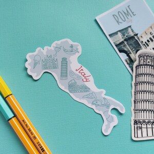 Italy Sticker Waterproof Italy map sticker country outline with icons from Italy including leaning tower of Pisa, Colosseum and more image 3