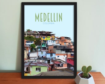 Medellin Travel Poster - Retro vintage style Colombia art print, artwork, homeware, Colombia travel art print, Communa 13 Poster